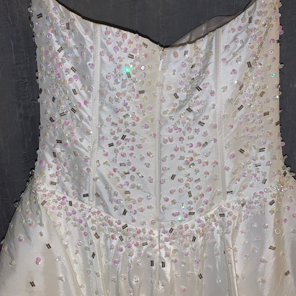White Sequin Mini Satin Corset Princess Dress - Picture 11 of 16